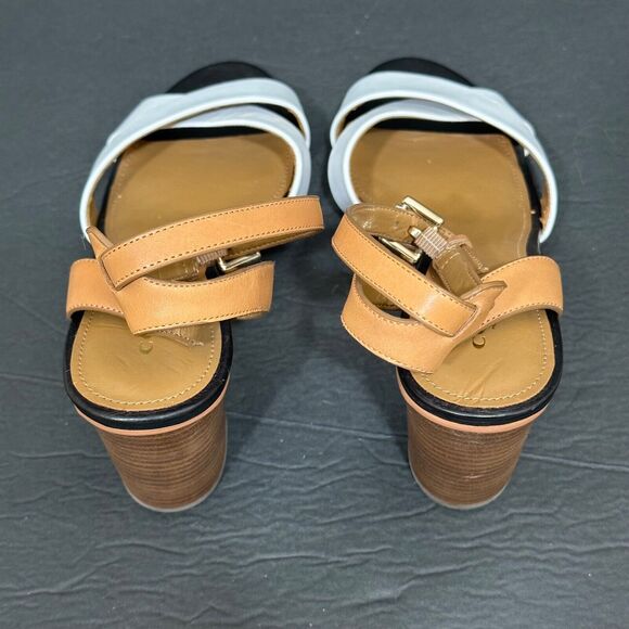Coach Open Toe Heels Women's 9B White Brown Two Tone Crossover Ankle Strap - Picture 9 of 11